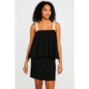Anthropologie Whit Linen Silk Cross Back Sleeveless Ruffle Peplum Black Dress